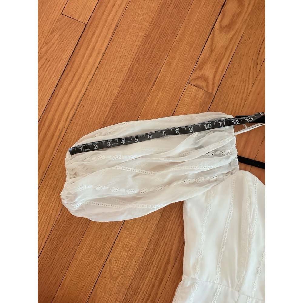 Windsor White Sheer Puff Sleeve Mini Ruffle Dress With Eyelet Detail Size Small - Picture 12 of 12